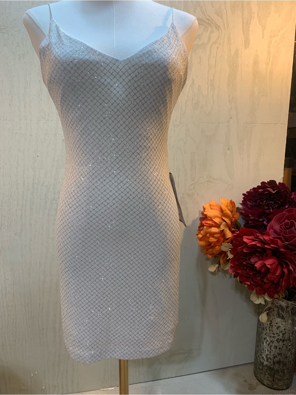 B Darlin White Dress that shimmer ms with Black Label